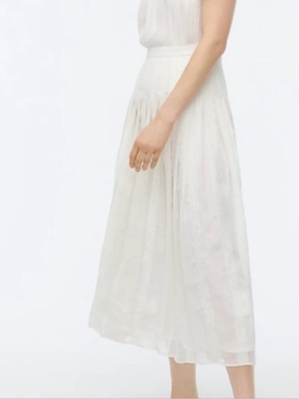 J.Crew Ivory Embroidered Midi Chiffon Fit and Flare Dress Size 10 - Picture 9 of 10